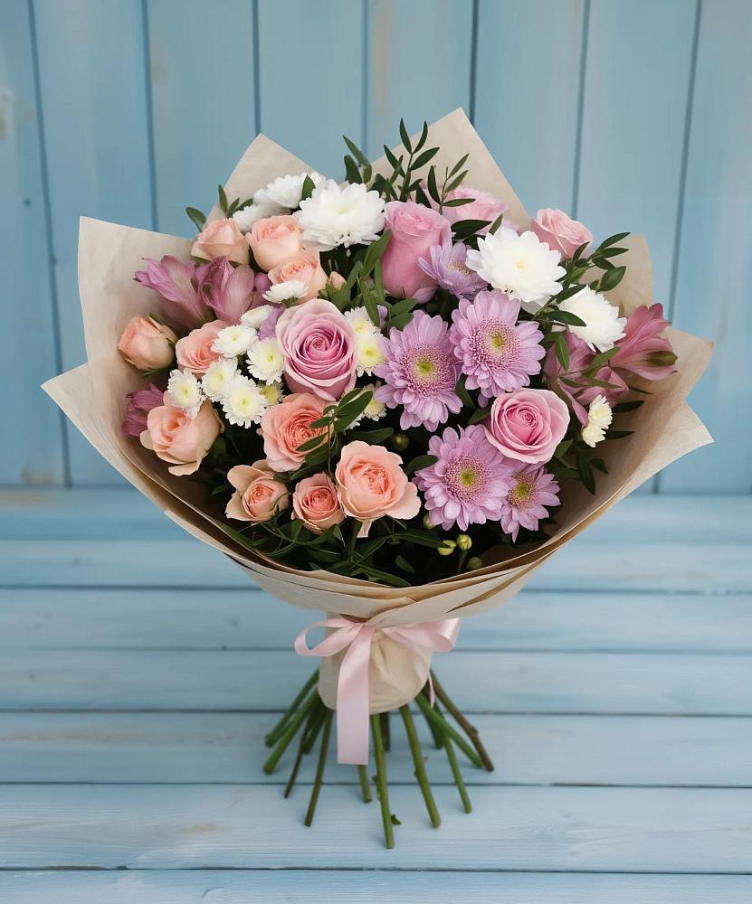 Букет цветов из: Хризантемы, Розы и Альстромерии в Даровской