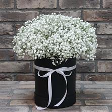 Цветочная композиция из Гипсофила в шляпной коробке в Даровской